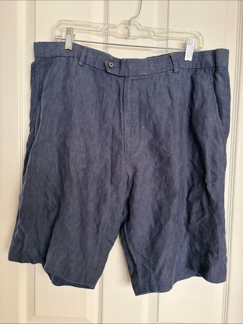 Saks Fifth Avenue Navy Flat-Front Linen Shorts